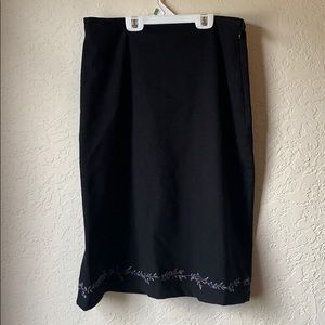 Black Floral Embroidered Midi Skirt